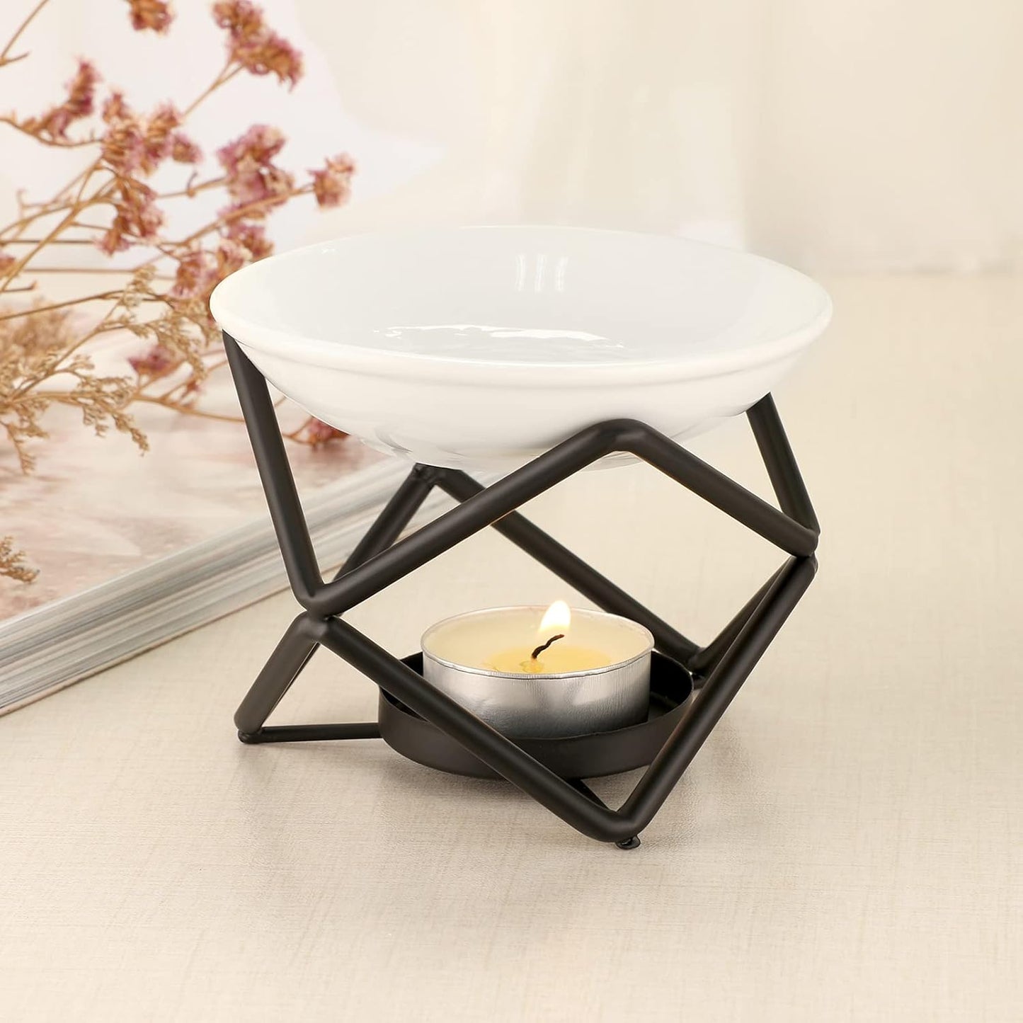 Stylish metal burner for wax melts and essential oils, perfect for home or bedroom ambiance