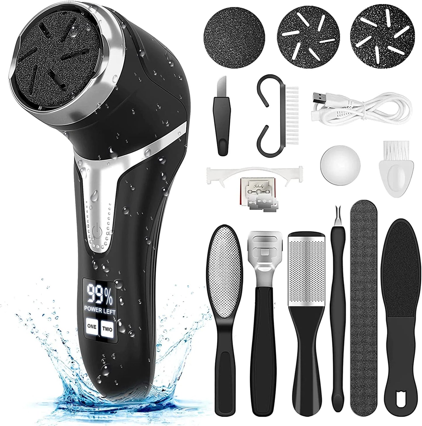 Rechargeable Electric Foot File – Waterproof Callus Remover with 3 Rollers & LCD Display for Smooth, Healthy Feet
