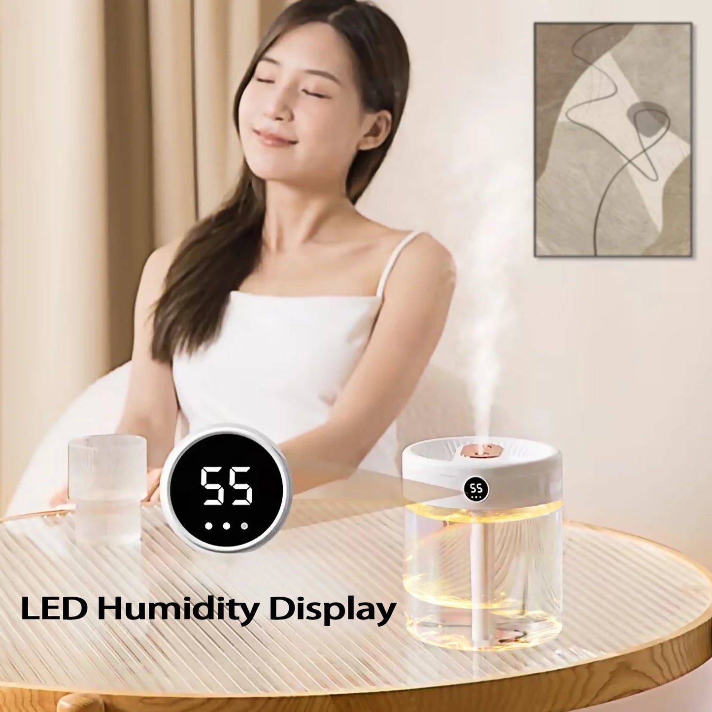 Ultrasonic Cool Mist Humidifier with 2L Top-Fill Tank, LED Humidity Display, and Dual Spray for Bedroom, Baby Room, or Plants