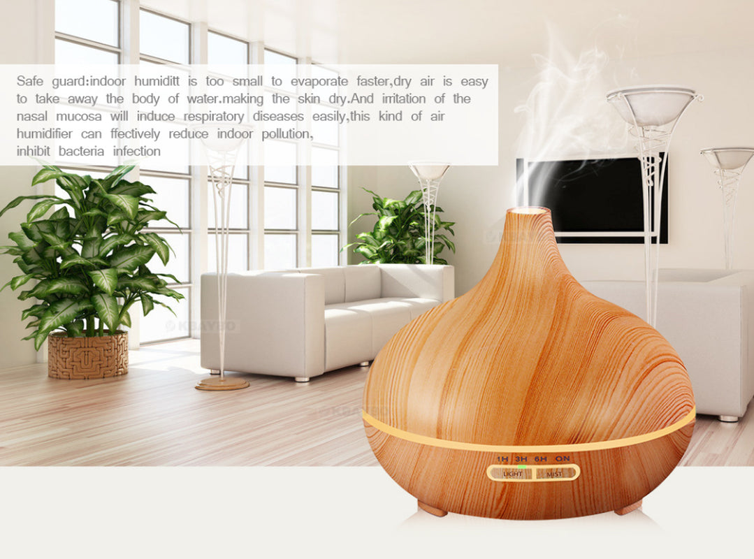 Modern Wood Grain Aromatherapy Lamp with Remote Control – Relaxing Light & Fragrance