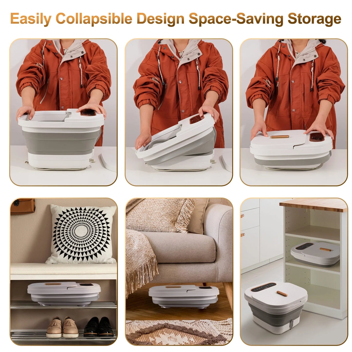 Collapsible Foot Spa – Heated Bubble Massage with Rollers and Temperature Control