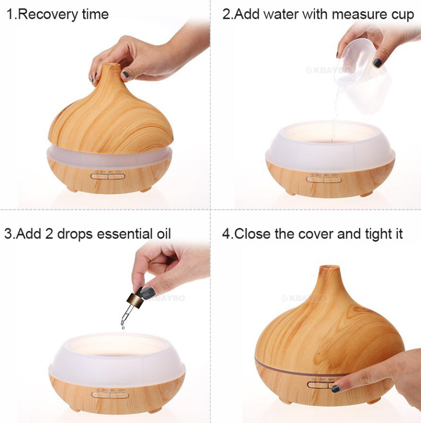 Modern Wood Grain Aromatherapy Lamp with Remote Control – Relaxing Light & Fragrance