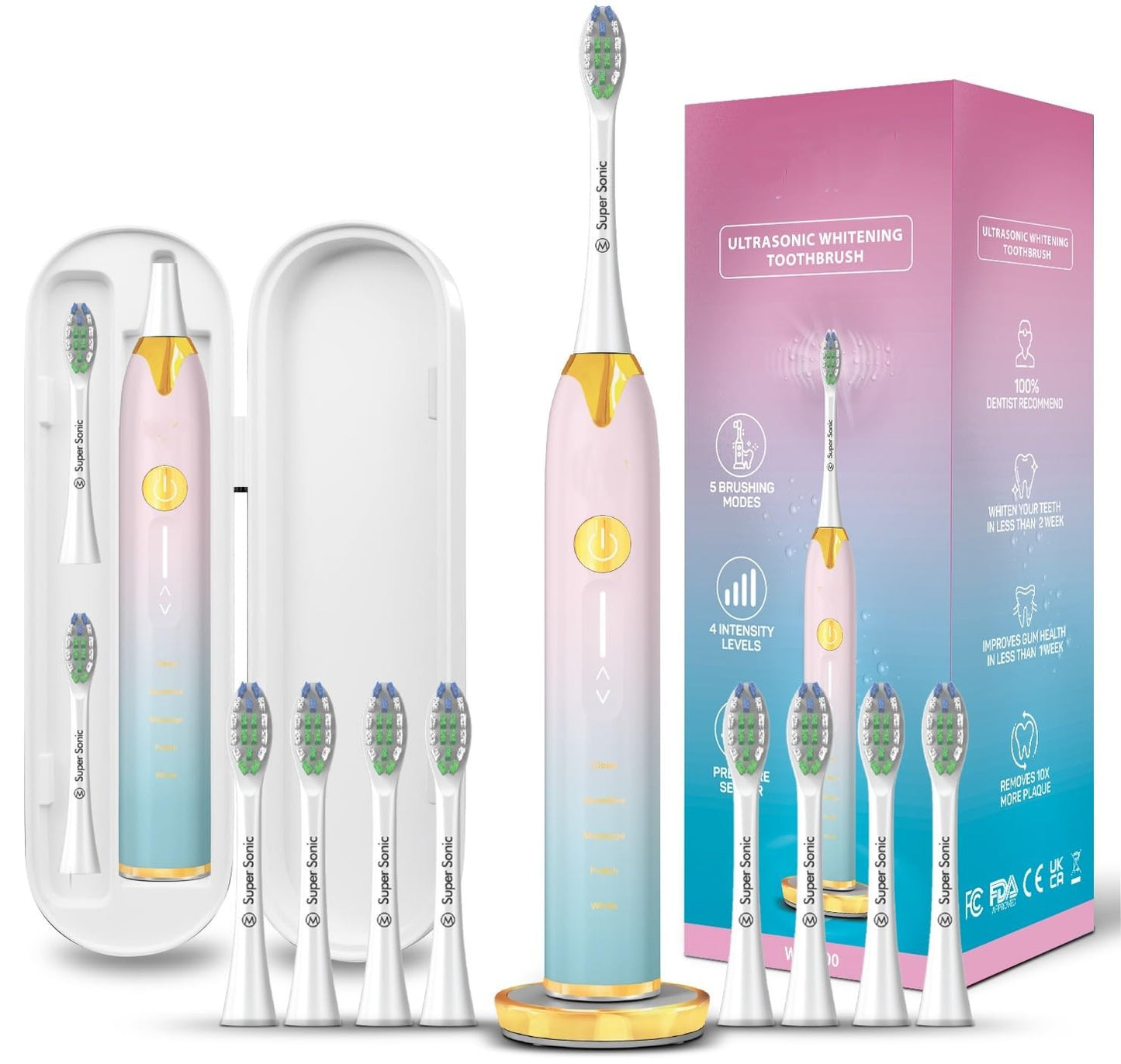 Ultrasonic Toothbrush – 5 Modes, 4 Intensity Levels, Travel Case