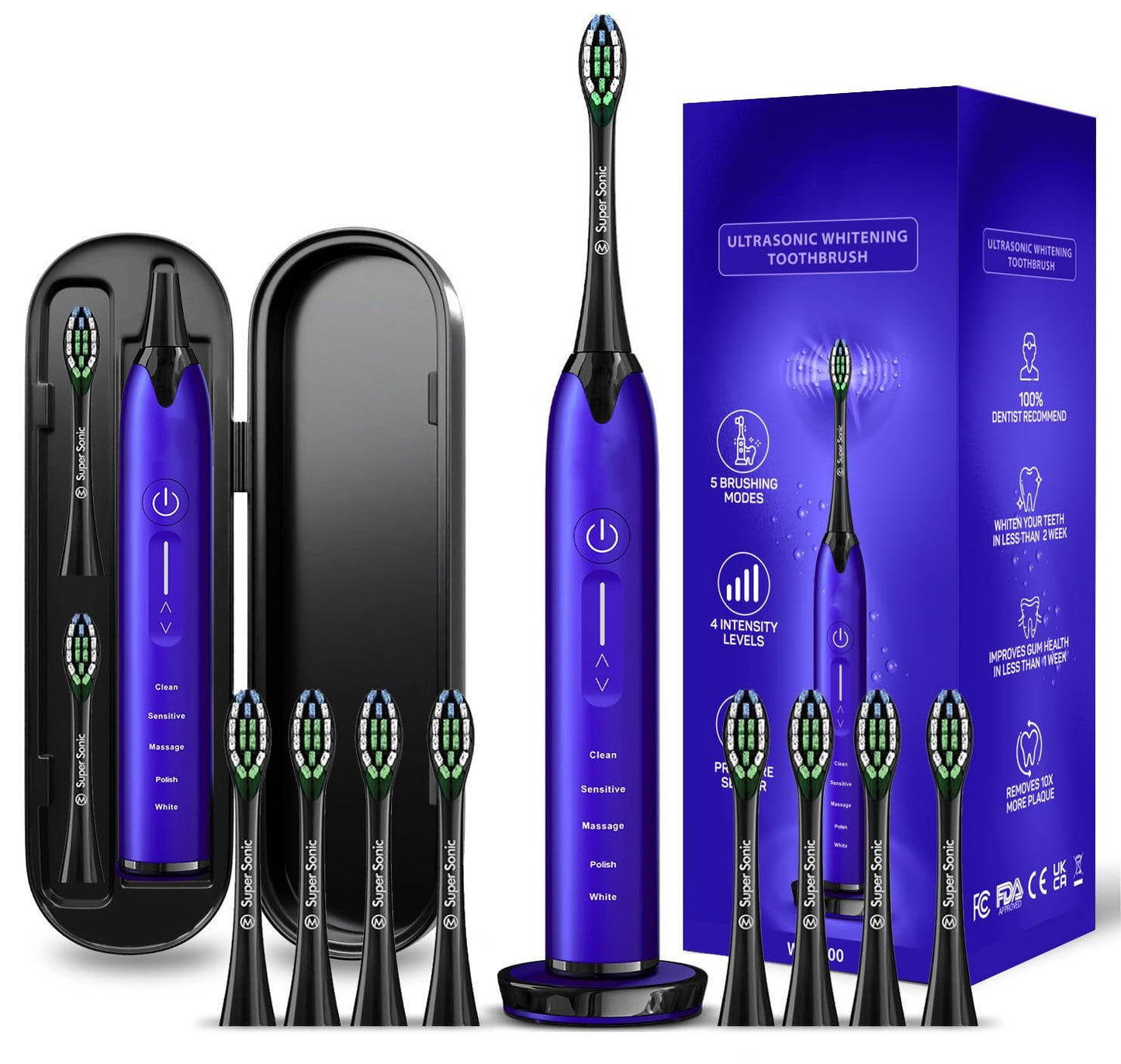 Ultrasonic Toothbrush – 5 Modes, 4 Intensity Levels, Travel Case
