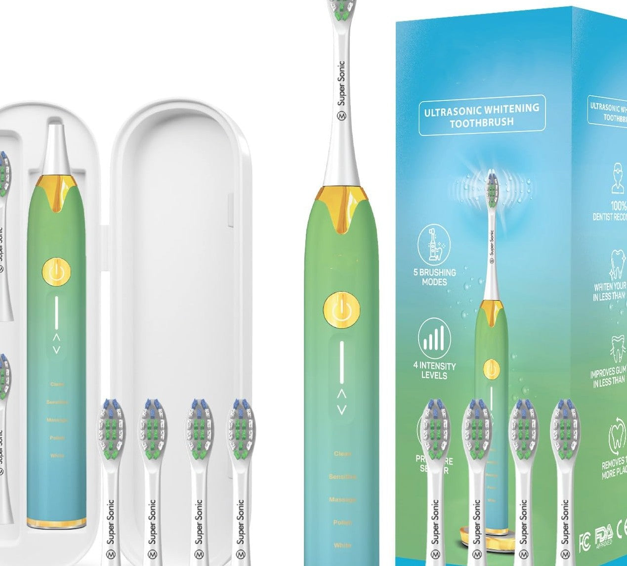 Ultrasonic Toothbrush – 5 Modes, 4 Intensity Levels, Travel Case