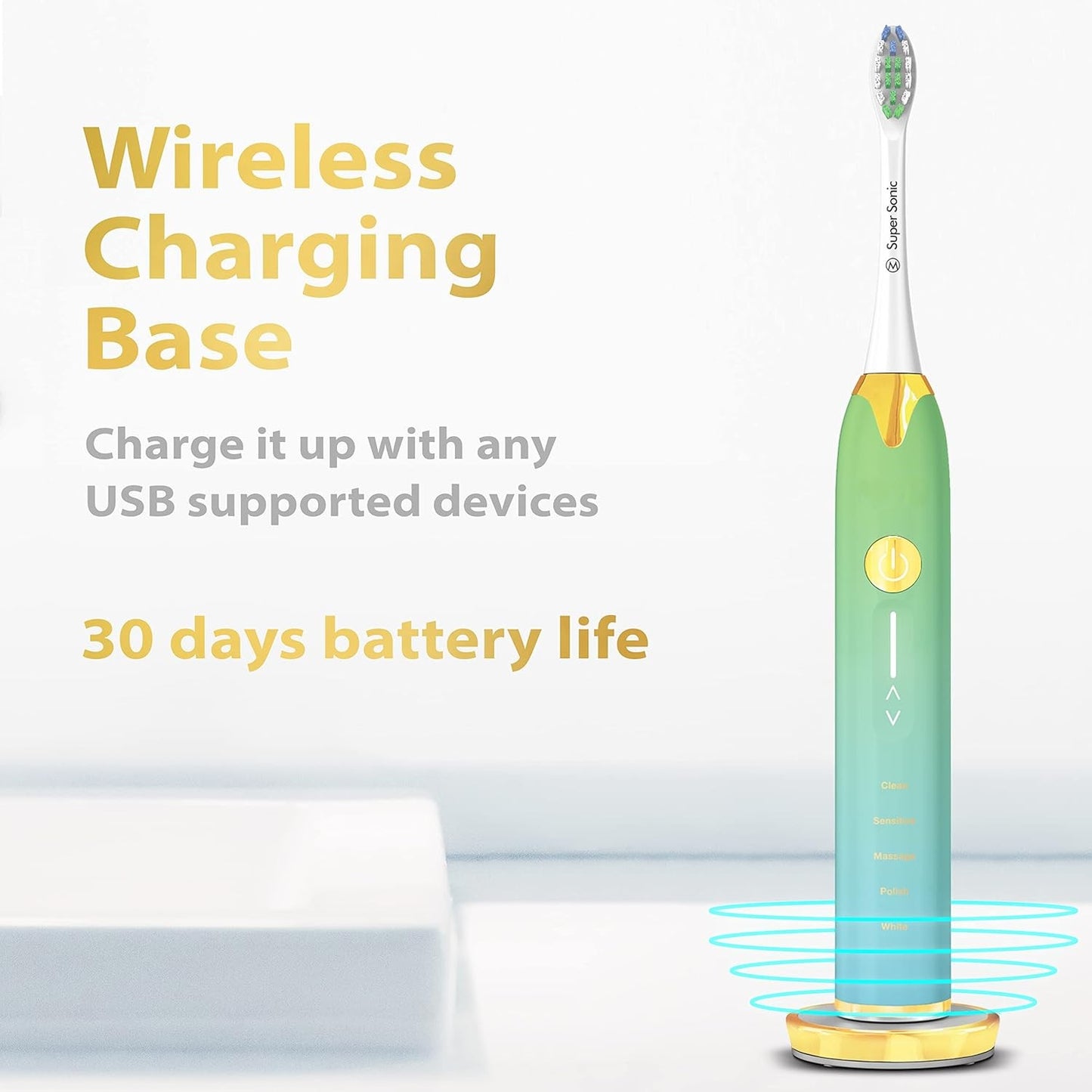 Ultrasonic Toothbrush – 5 Modes, 4 Intensity Levels, Travel Case
