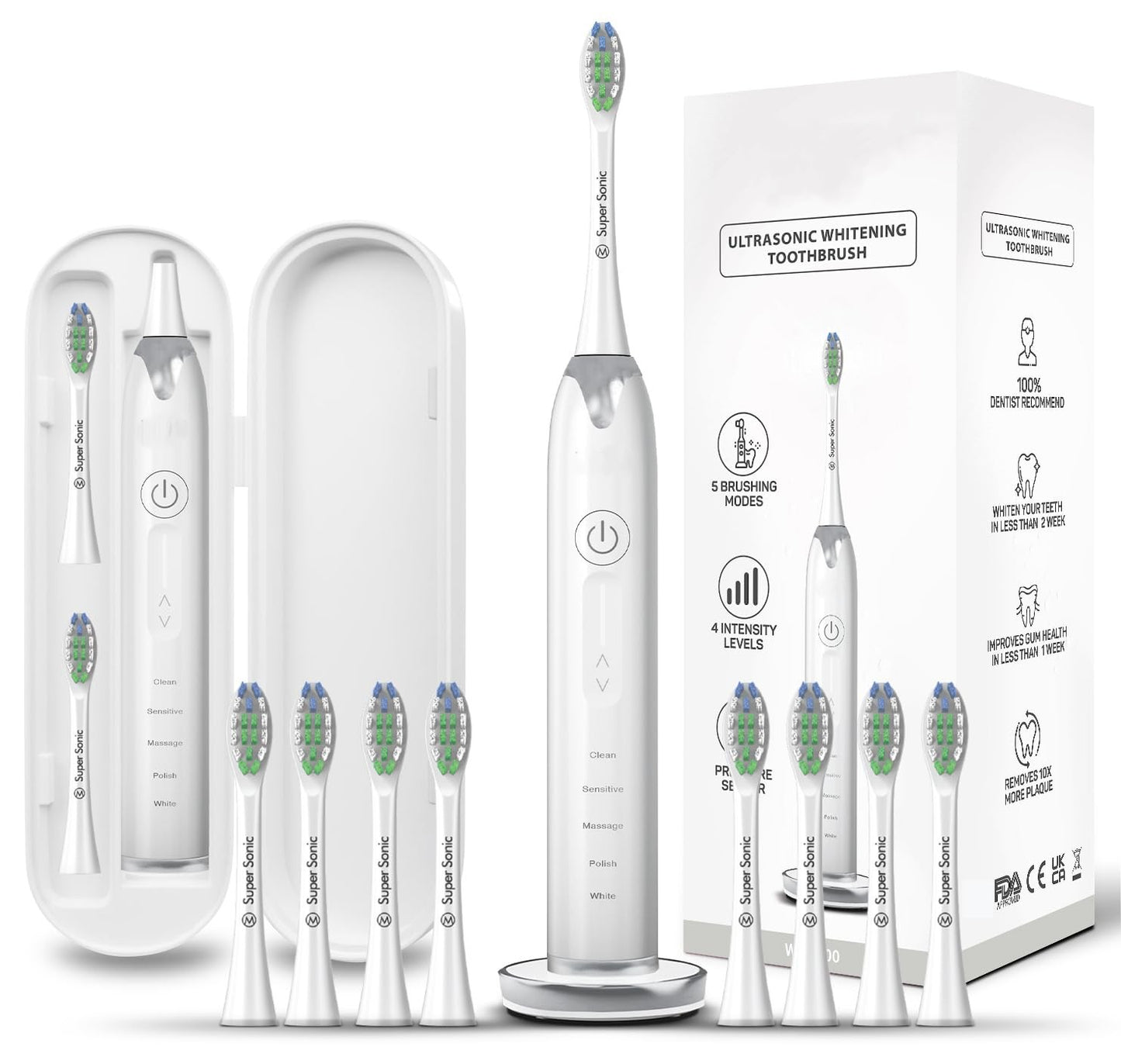 Ultrasonic Toothbrush – 5 Modes, 4 Intensity Levels, Travel Case