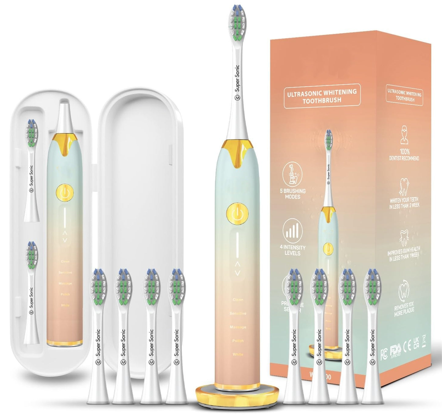 Ultrasonic Toothbrush – 5 Modes, 4 Intensity Levels, Travel Case