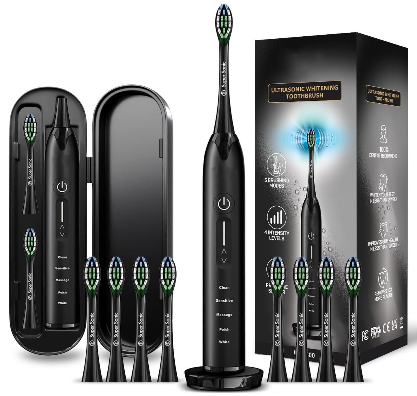 Ultrasonic Toothbrush – 5 Modes, 4 Intensity Levels, Travel Case