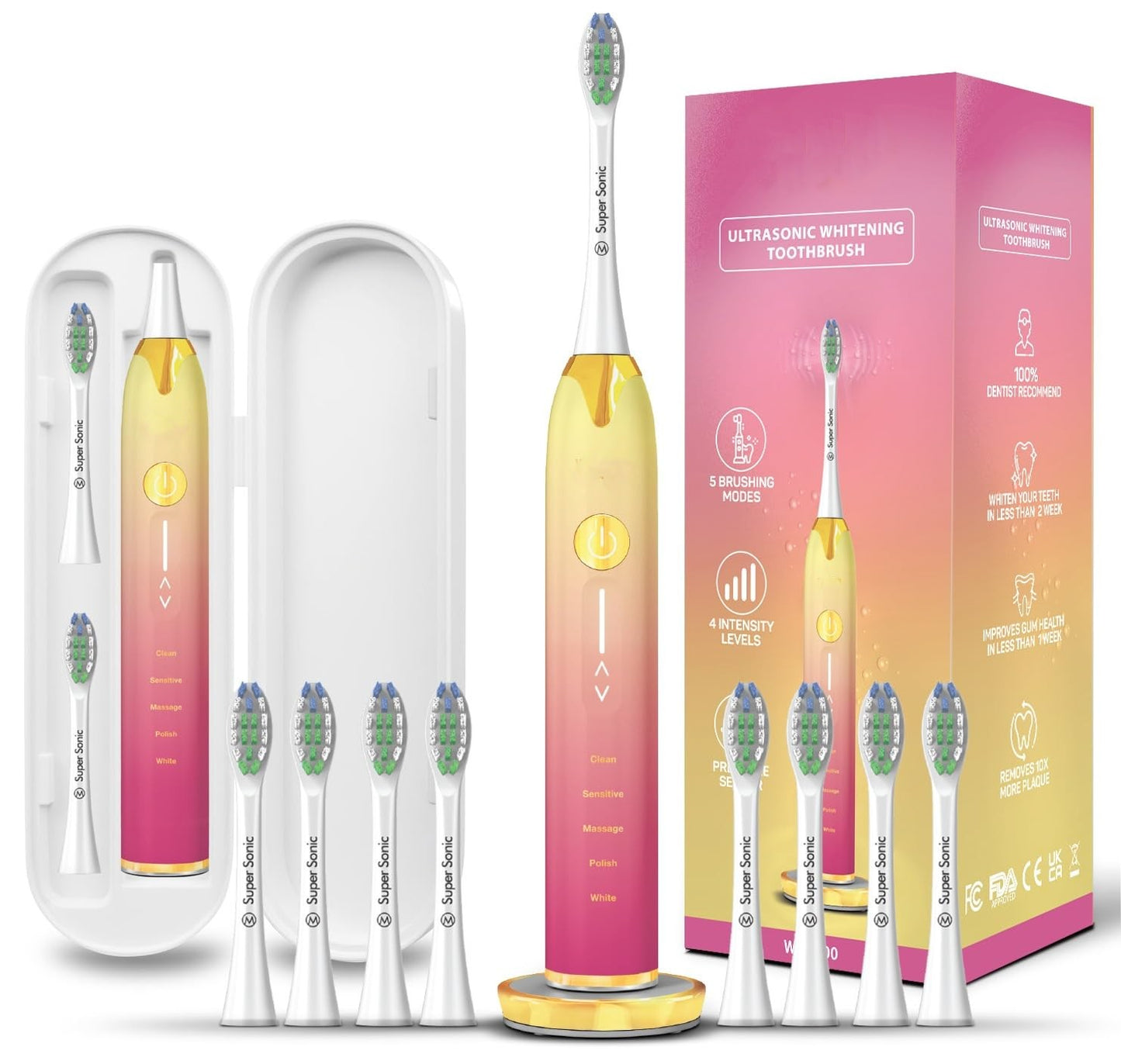 Ultrasonic Toothbrush – 5 Modes, 4 Intensity Levels, Travel Case