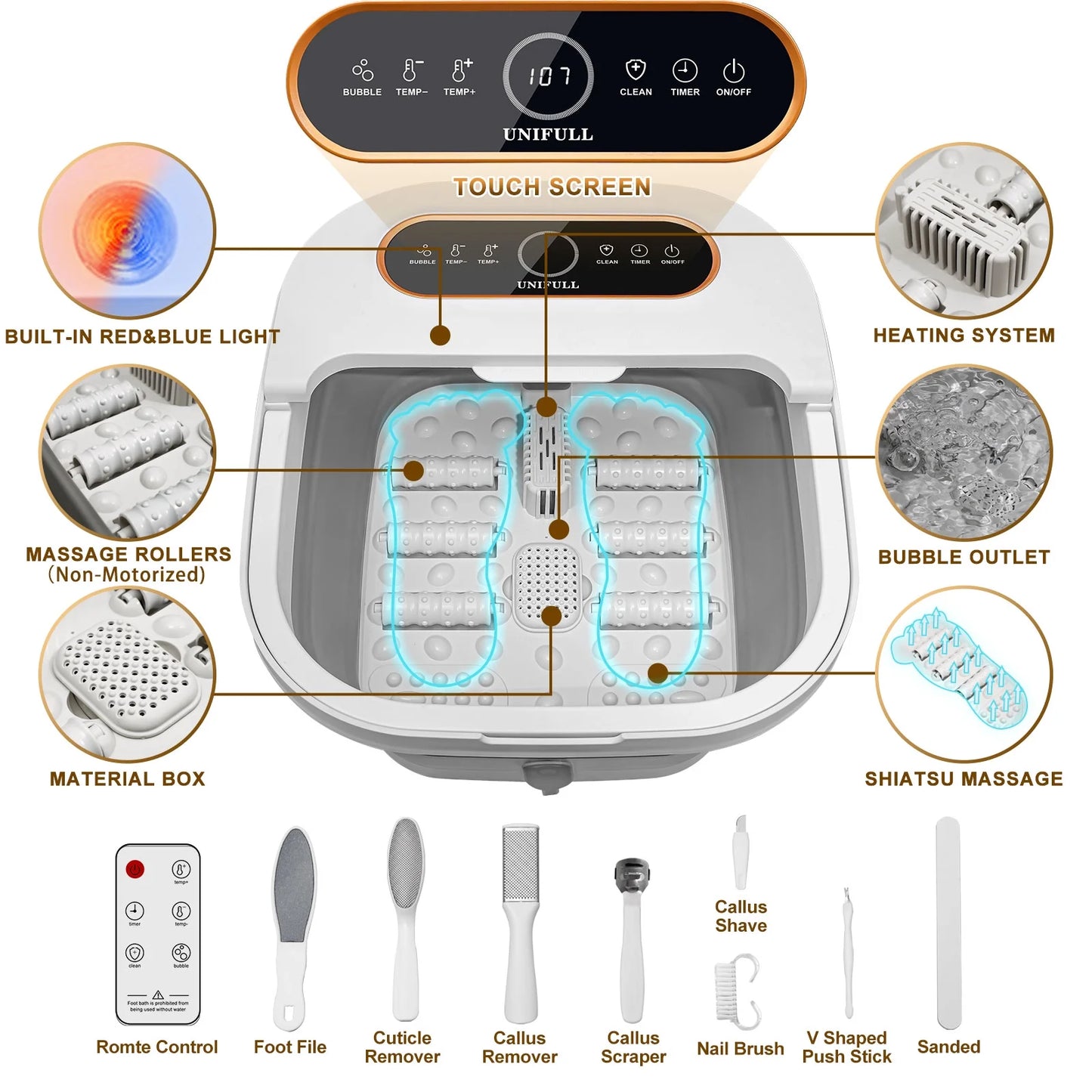 Collapsible Foot Spa – Heated Bubble Massage with Rollers and Temperature Control