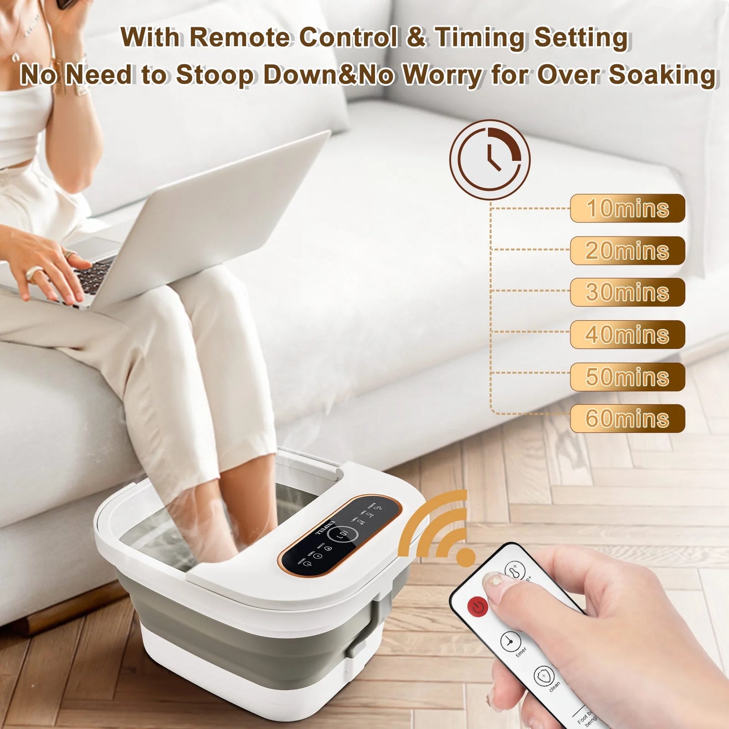 Collapsible Foot Spa – Heated Bubble Massage with Rollers and Temperature Control
