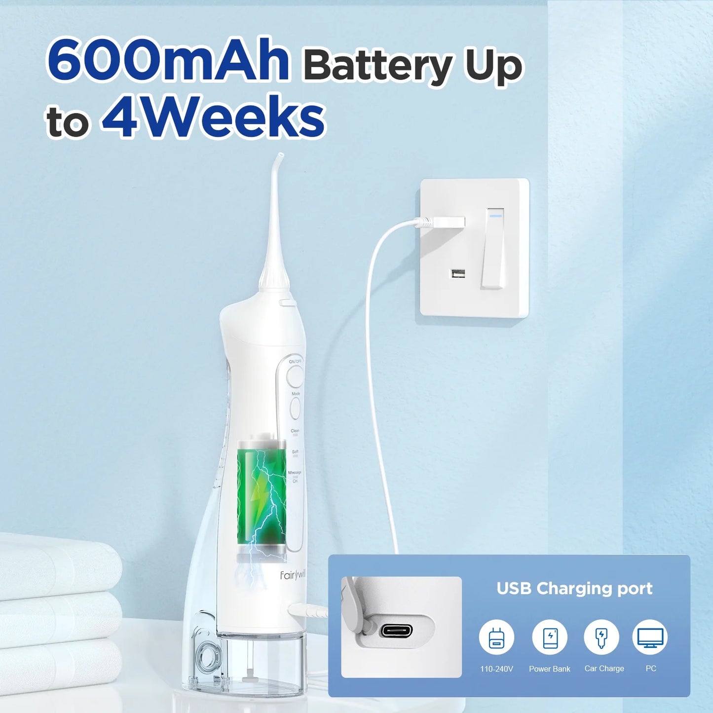 All-in-One Toothbrush & Flosser – Cordless 300ML Tank, 5 Modes, 4 Brush Heads