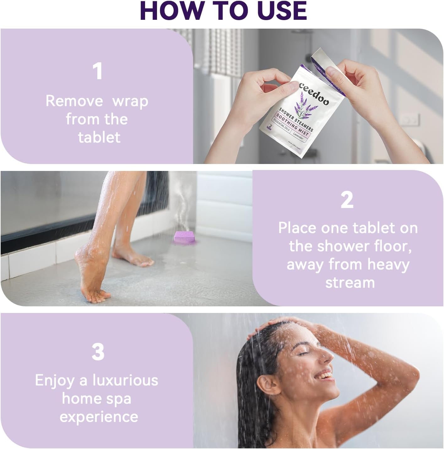 Aromatherapy Shower Steamers 6-Pack – Lavender Essential Oils for Relaxation and Home Spa