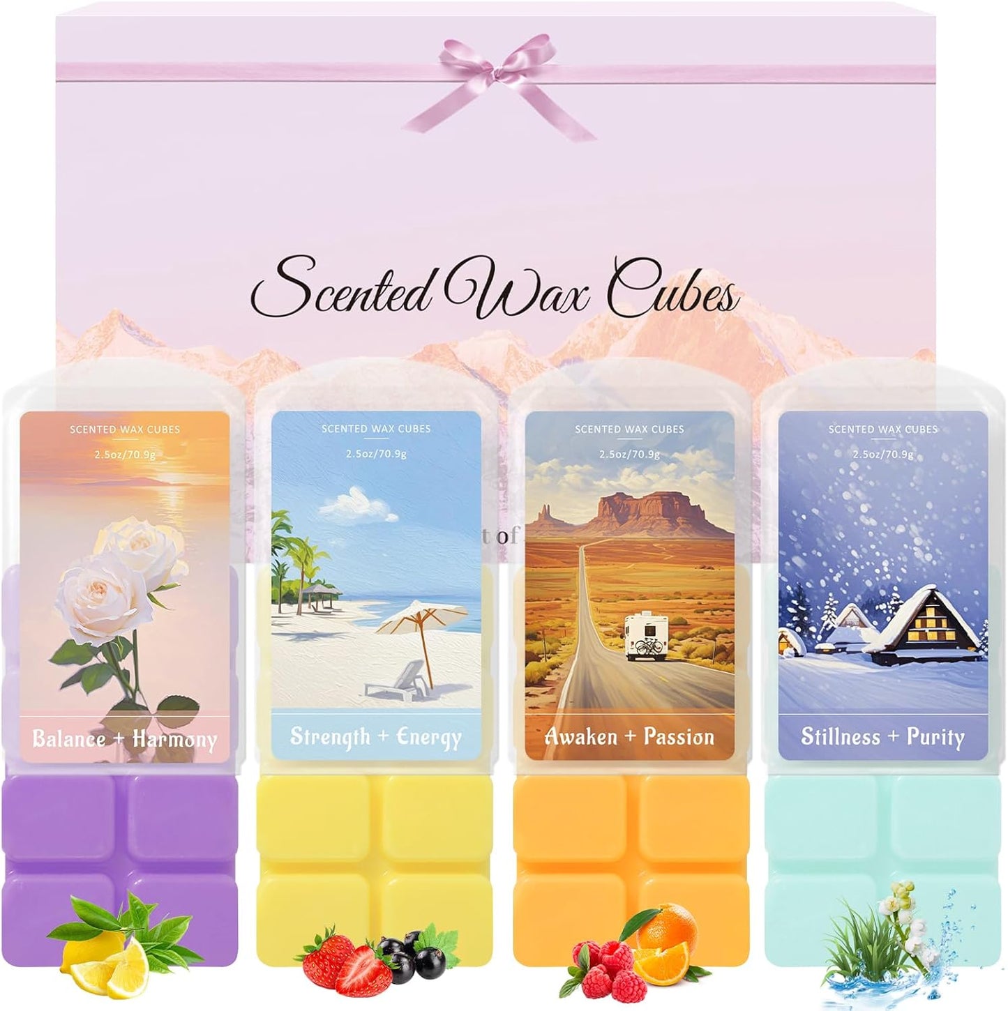 Scented Wax Melts Cubes – Rose, Lavender, Jasmine & Cherry – 4 Pack Long Lasting Fragrance