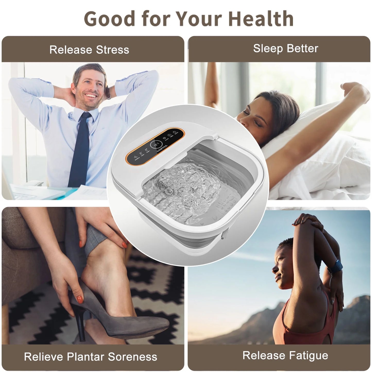 Collapsible Foot Spa – Heated Bubble Massage with Rollers and Temperature Control