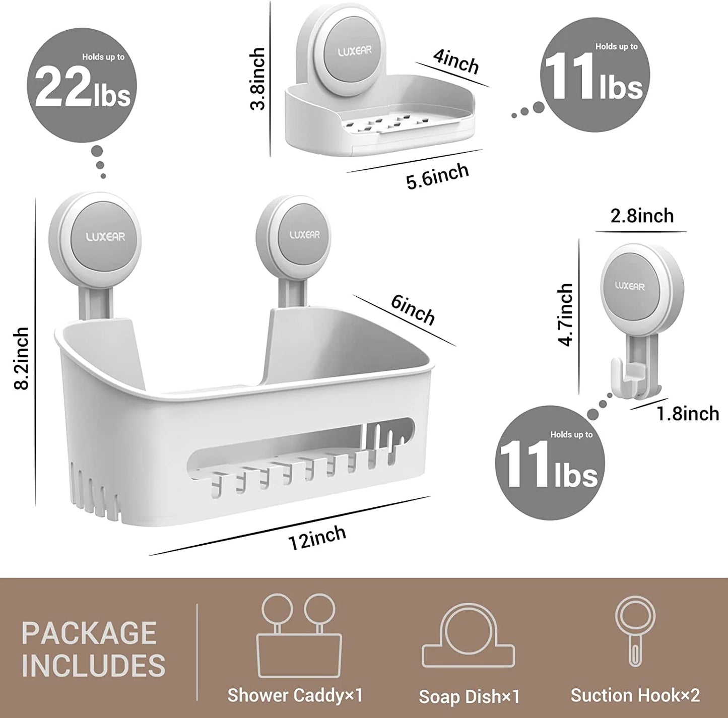 4-Pack Suction Cup Shower Caddy Set – Shelf, Soap Dish, and Hooks Organizer