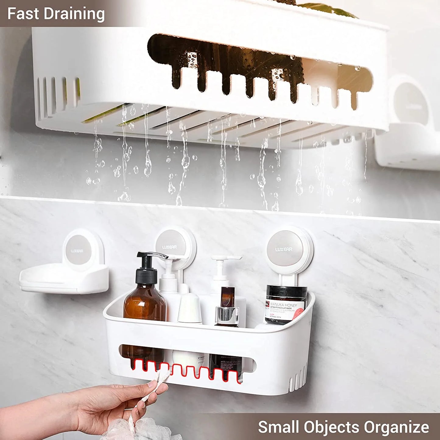 4-Pack Suction Cup Shower Caddy Set – Shelf, Soap Dish, and Hooks Organizer