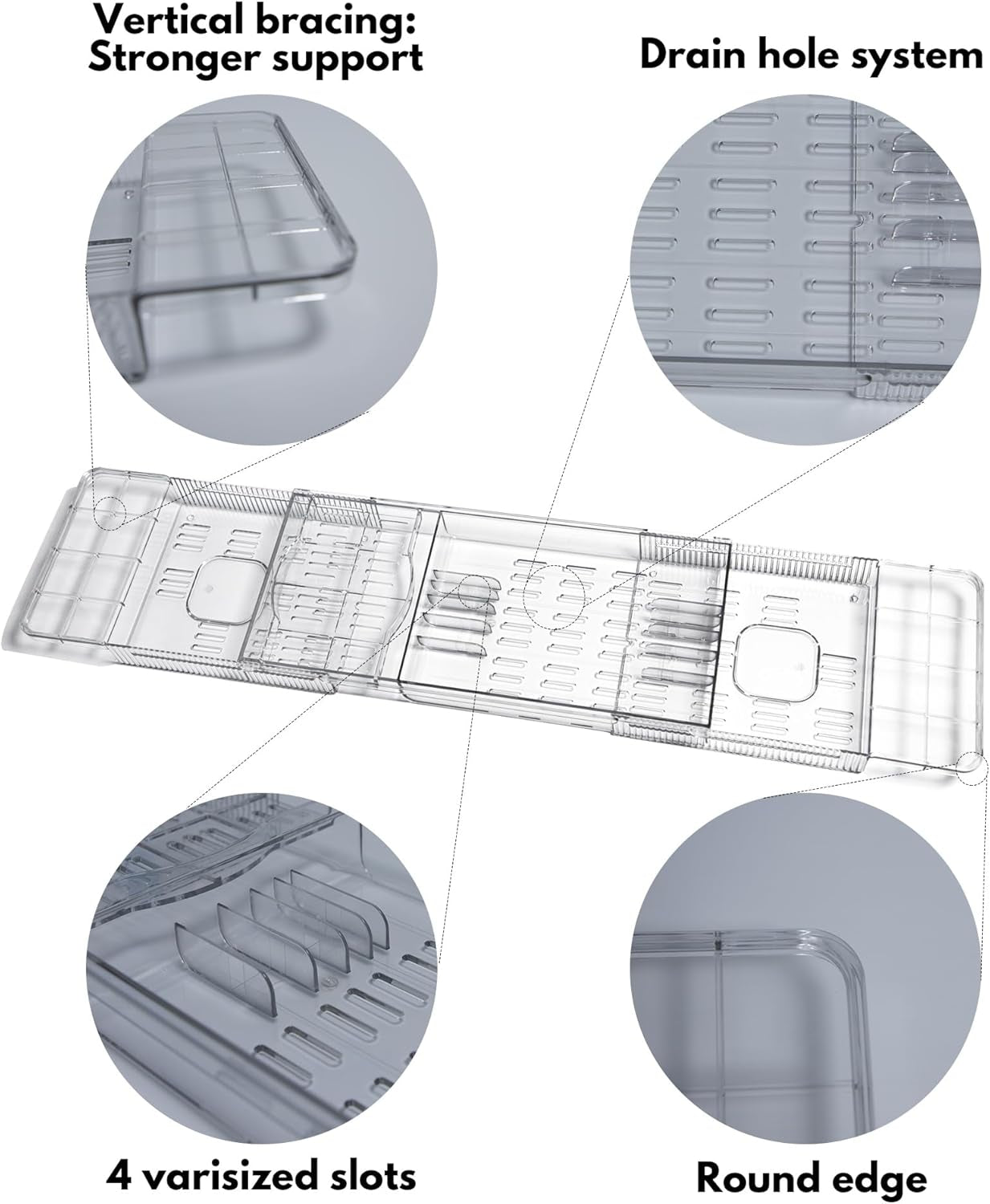 Adjustable Acrylic Bath Tray – Tub Organizer for Books, Devices & Drinks