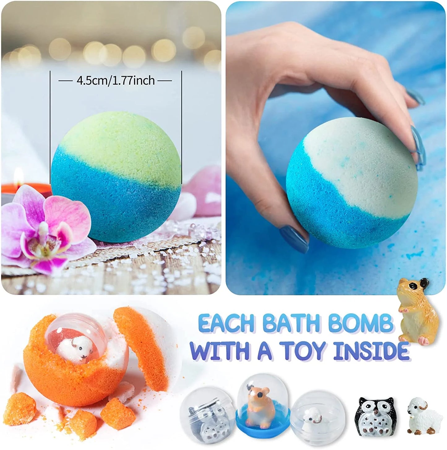 Bath Bombs for Kids, 20 Pcs Handmade Natural & Organic Bath Bombs with Surprise Toy Inside-
