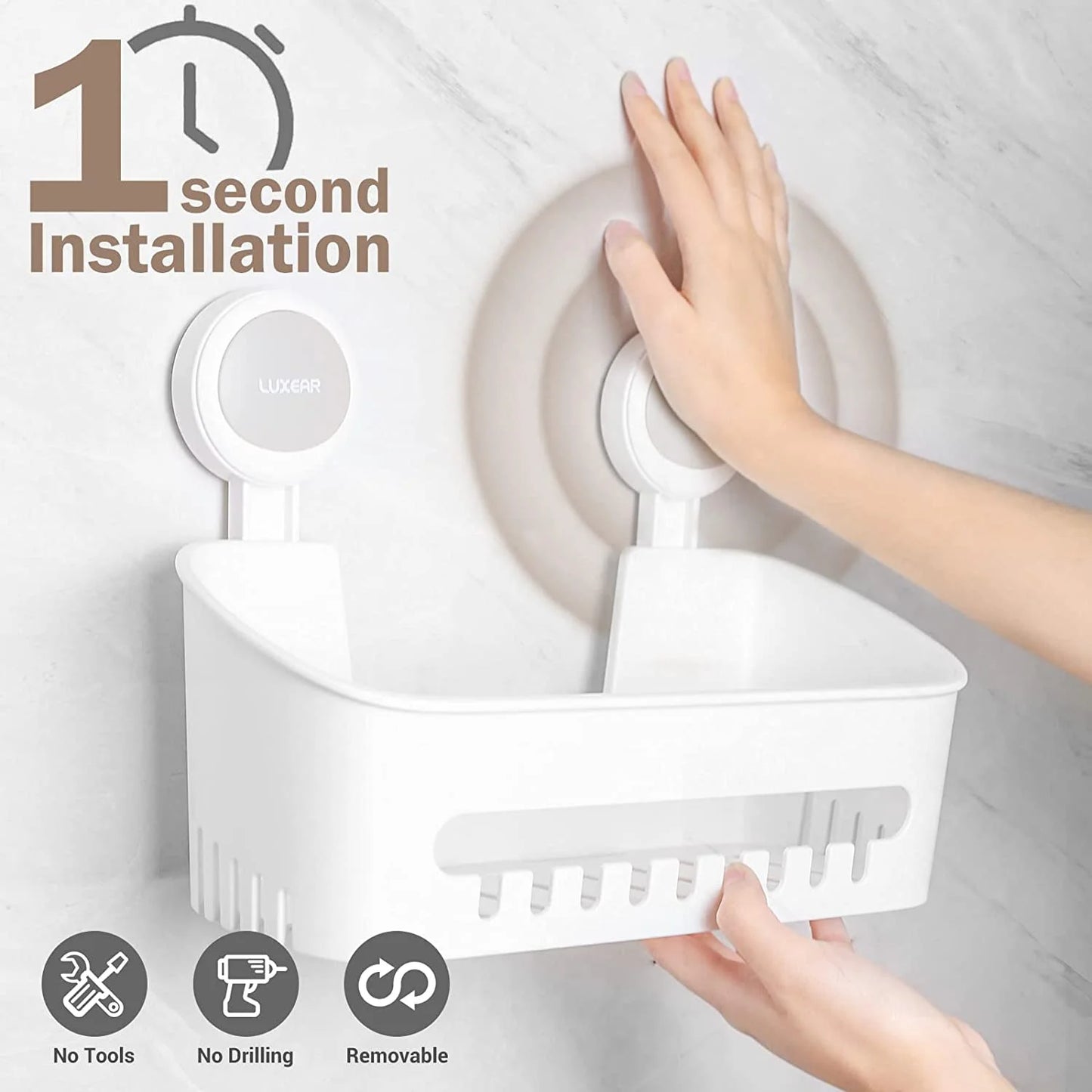 4-Pack Suction Cup Shower Caddy Set – Shelf, Soap Dish, and Hooks Organizer