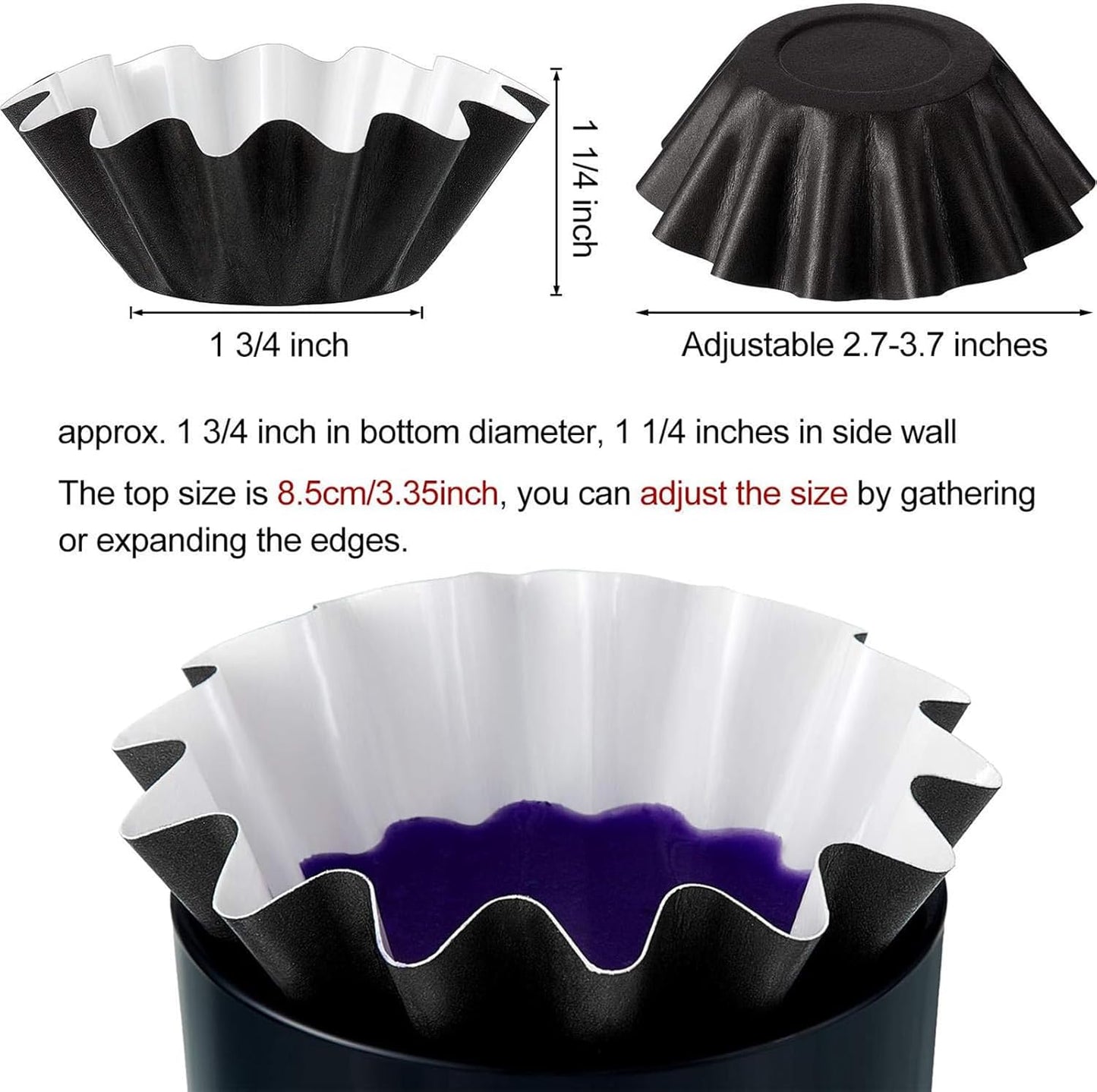 Reusable wax melt liners for mess-free melting of scented candles and wax tarts. Includes 25 cups.