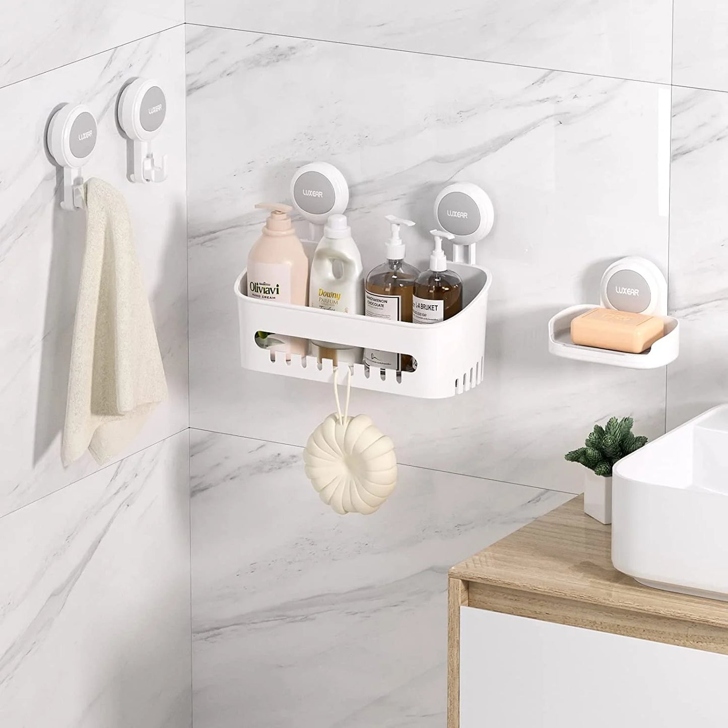4-Pack Suction Cup Shower Caddy Set – Shelf, Soap Dish, and Hooks Organizer