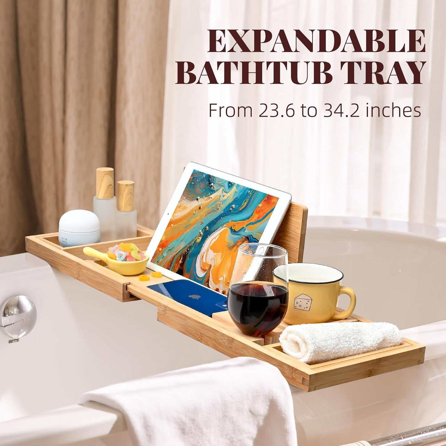 Expandable Bamboo Bath Tray with Foldable Sides – Bathtub Accessory Organizer