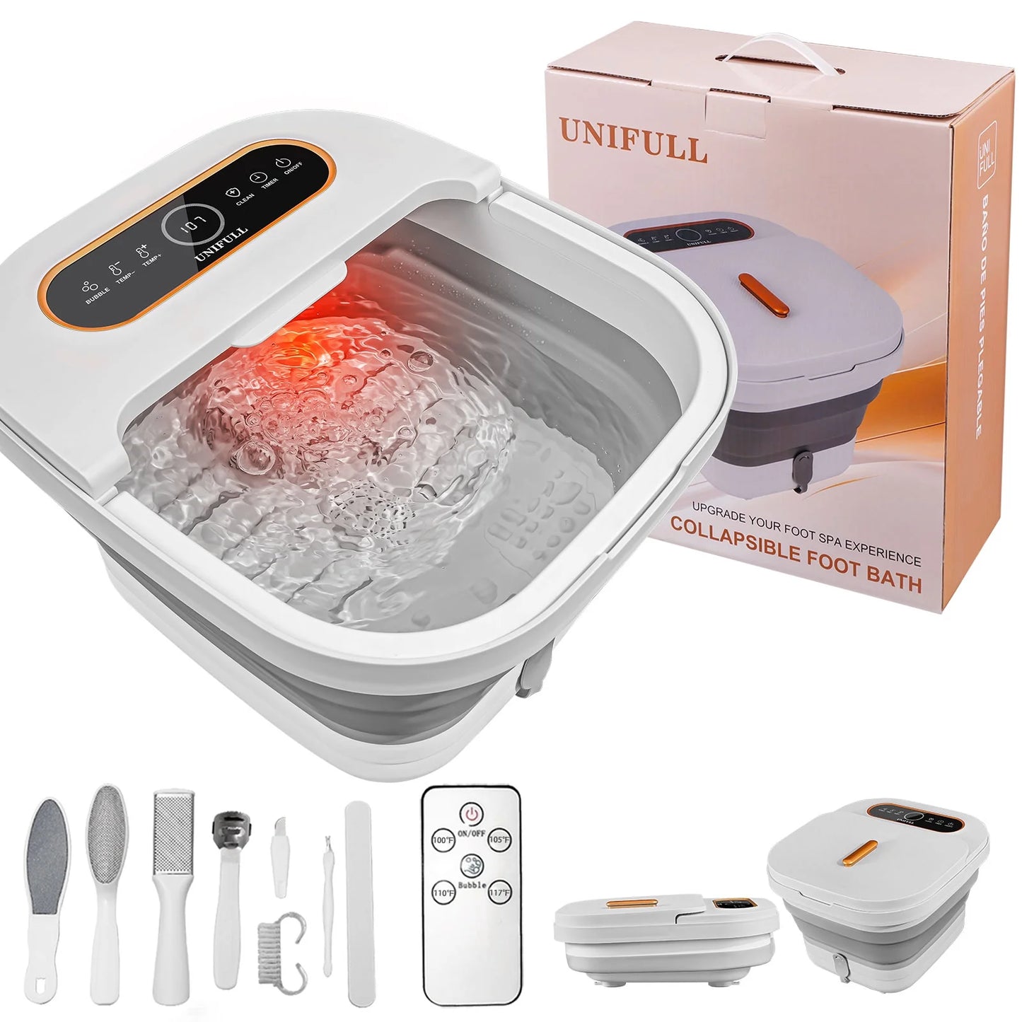 Collapsible Foot Spa – Heated Bubble Massage with Rollers and Temperature Control