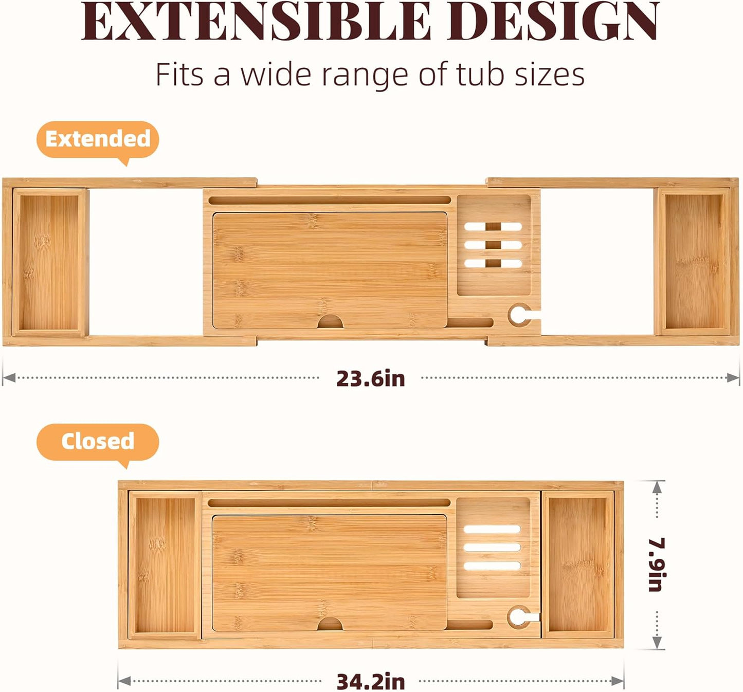 Expandable Bamboo Bath Tray with Foldable Sides – Bathtub Accessory Organizer