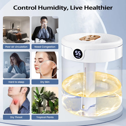 Ultrasonic Cool Mist Humidifier with 2L Top-Fill Tank, LED Humidity Display, and Dual Spray for Bedroom, Baby Room, or Plants