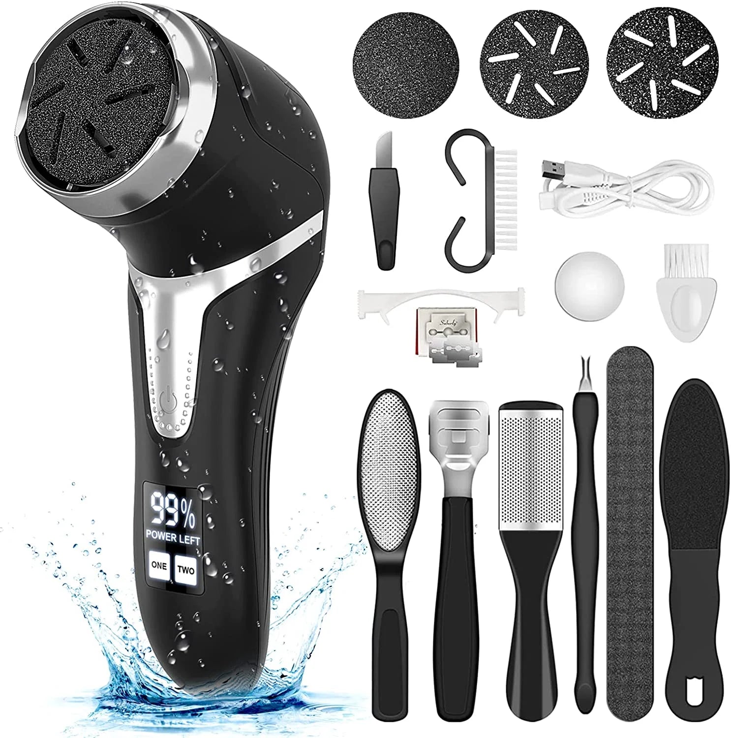 Rechargeable Electric Foot File – Waterproof Callus Remover with 3 Rollers & LCD Display for Smooth, Healthy Feet