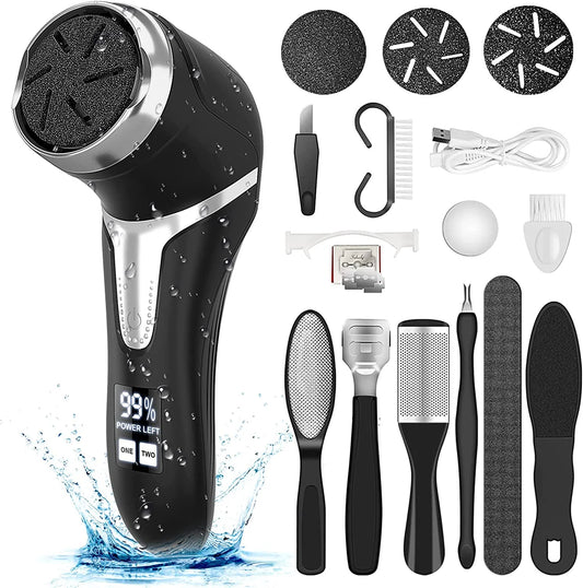 Rechargeable Electric Foot File – Waterproof Callus Remover with 3 Rollers & LCD Display for Smooth, Healthy Feet