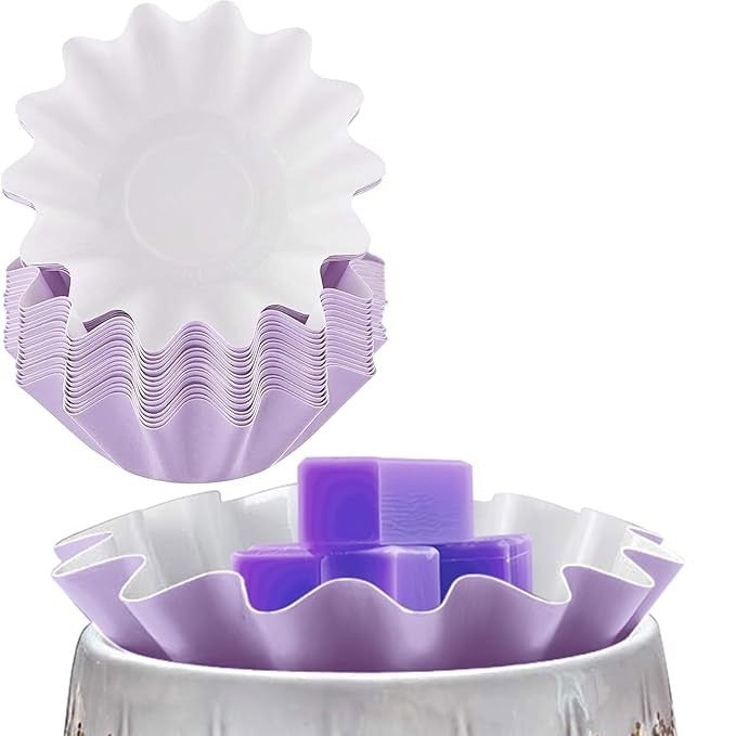 Reusable wax melt liners for mess-free melting of scented candles and wax tarts. Includes 25 cups.
