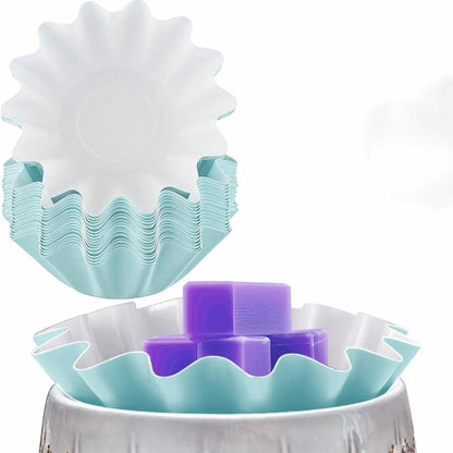 Reusable wax melt liners for mess-free melting of scented candles and wax tarts. Includes 25 cups.