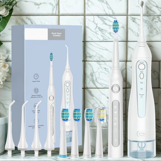 All-in-One Toothbrush & Flosser – Cordless 300ML Tank, 5 Modes, 4 Brush Heads