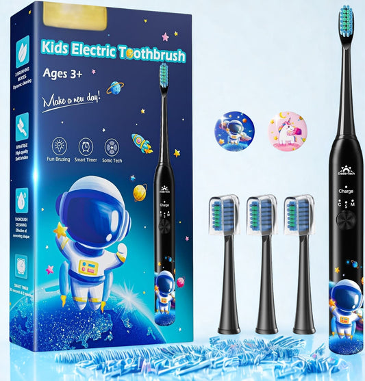 Kids Electric Toothbrush – Rechargeable, 3 Modes, Timer, 4 Brush Heads