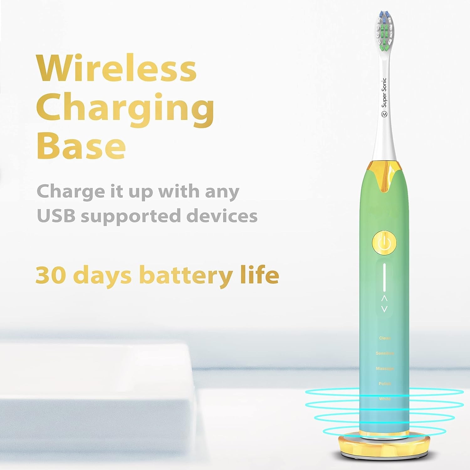 Ultrasonic Toothbrush – 5 Modes, 4 Intensity Levels, Travel Case