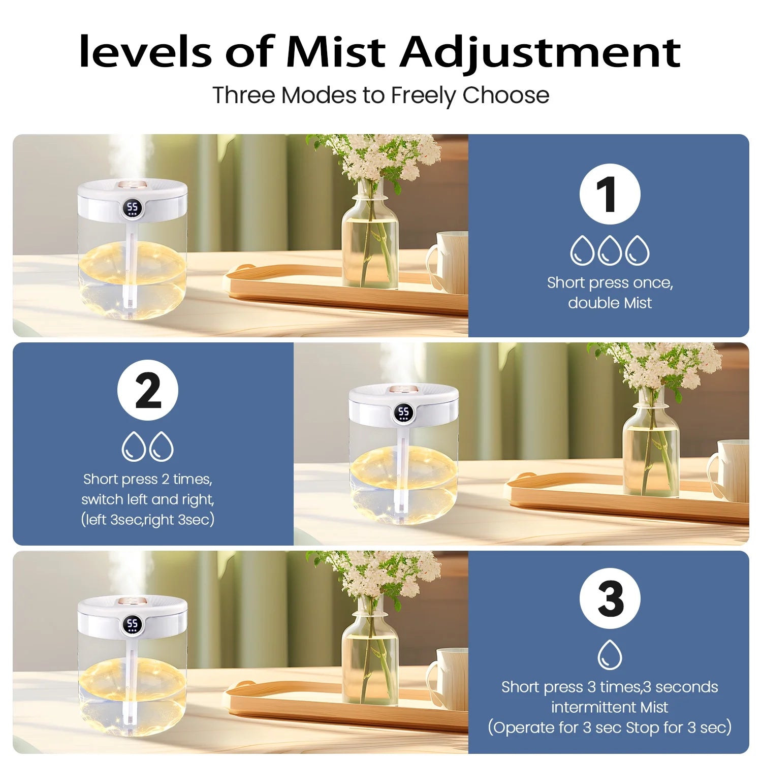 Ultrasonic Cool Mist Humidifier with 2L Top-Fill Tank, LED Humidity Display, and Dual Spray for Bedroom, Baby Room, or Plants