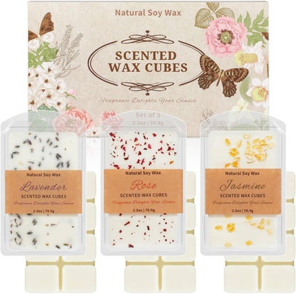 Scented Wax Melts Cubes – Rose, Lavender, Jasmine & Cherry – 4 Pack Long Lasting Fragrance