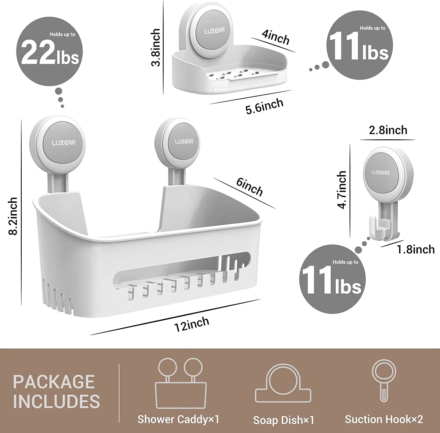 4-Pack Suction Cup Shower Caddy Set – Shelf, Soap Dish, and Hooks Organizer