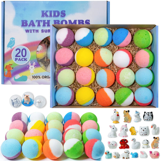 Bath Bombs for Kids, 20 Pcs Handmade Natural & Organic Bath Bombs with Surprise Toy Inside-