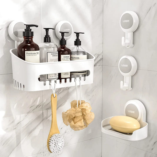 4-Pack Suction Cup Shower Caddy Set – Shelf, Soap Dish, and Hooks Organizer