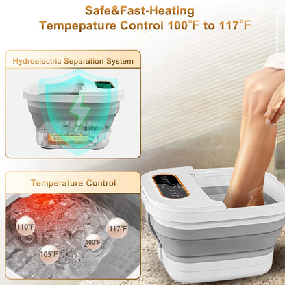 Collapsible Foot Spa – Heated Bubble Massage with Rollers and Temperature Control