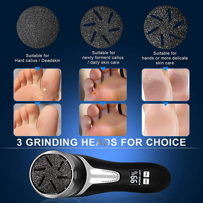 Rechargeable Electric Foot File – Waterproof Callus Remover with 3 Rollers & LCD Display for Smooth, Healthy Feet