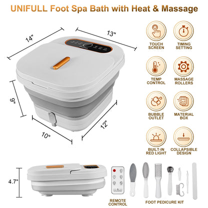 Collapsible Foot Spa – Heated Bubble Massage with Rollers and Temperature Control